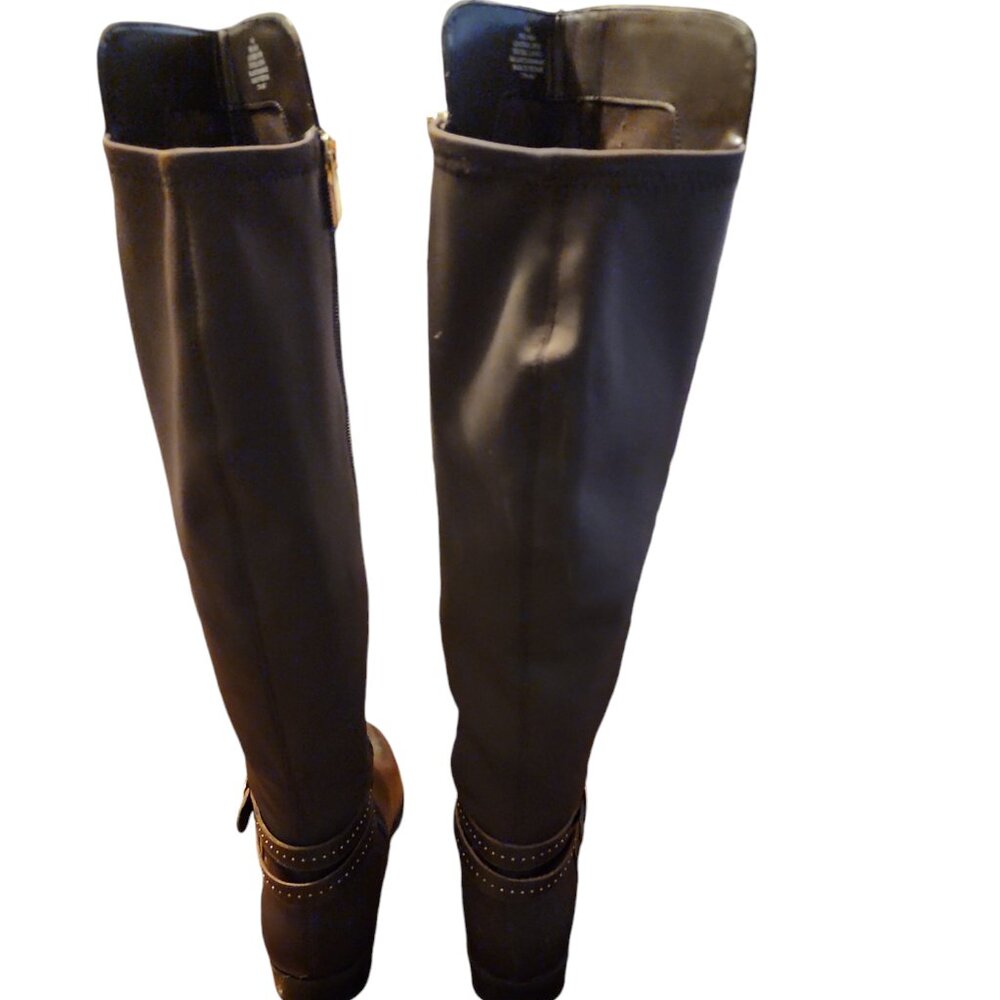 Size 9 Bandolino Cassia Tall Leather & Knit Mesh Form Fit Boots Buckle & Studs - Picture 6 of 8